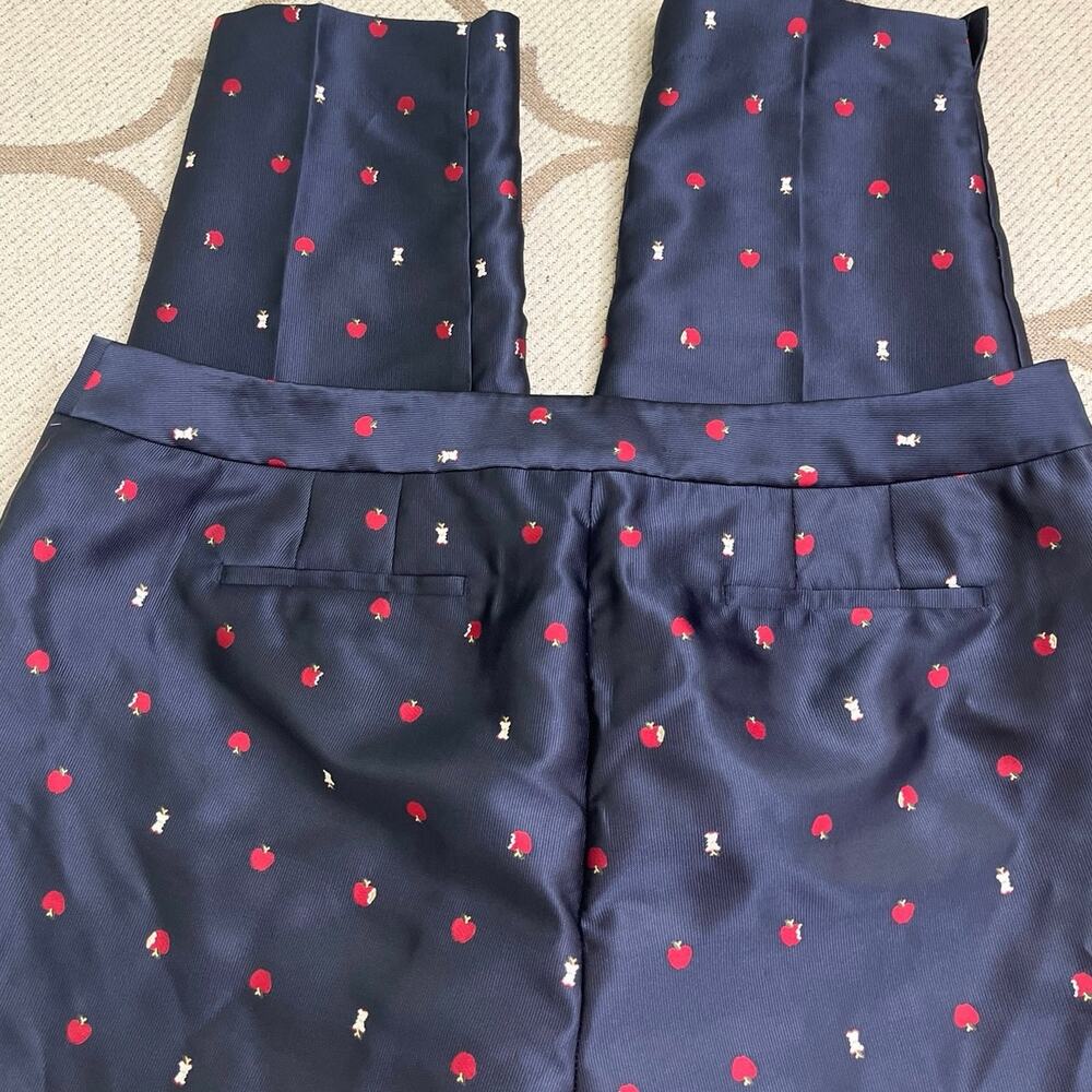 Talbots Apple Print Fully Lined Ankle Pants Petite size 16P Fruit Novelty Navy - Picture 2 of 12
